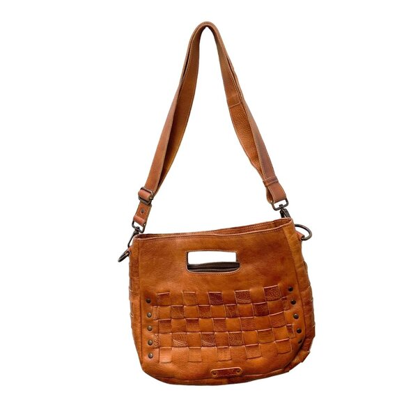 Bed Stu Bags Bed Stu Brown Leather Shoulder Bag With Woven Design